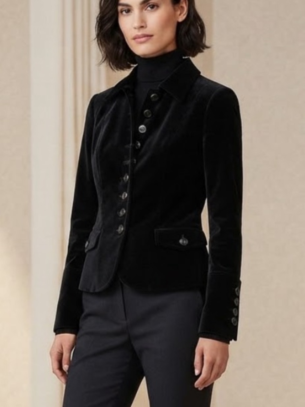 Theory Black Cotton-Blend Stretch Equestrian Velvet Blazer Jacket Size 10